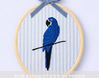 Blue Macaw Embroidery PDF Pattern Digital Download Beginner Friendly Parrot Hoop Art Tropical Wall Art Bird Lover Gift Printable Template