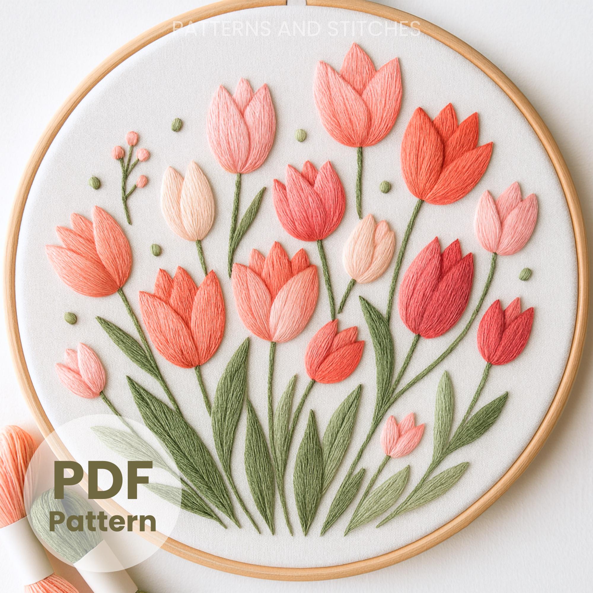 Tulip Garden Embroidery Pattern PDF Digital Download Beginner Friendly ...