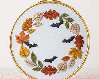 Leaves Frame Hand Embroidery Pattern: Autumn Halloween Witchy Design (PDF Pattern)