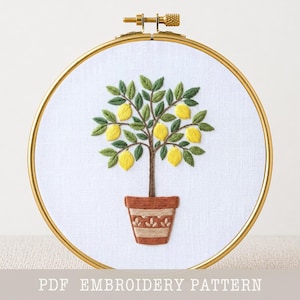 Lemon tree Embroidery Pattern: Mediterranean Kitchen Decor (PDF Download, 6 Sizes)