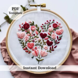 Valentinstag Herz Stickerei, DIY Hoop Art, Herbst Blumen Liebe & Natur Thema, DIY Handwerk und handgemachtes Geschenk, Blumenherz Stickerei