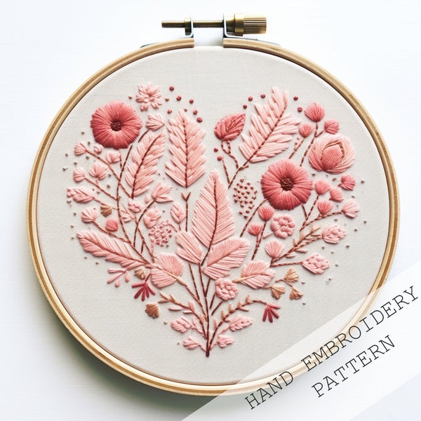 Flower Heart Embroidery Pattern, Wedding Embroidery, Love Embroidery Template, Romantic Flowers design, Valentines Embroidery, love crafts