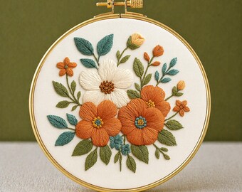 Patrón de bordado a mano de flores, bordado botánico en PDF, bordado floral de la naturaleza, diseño de bordado de plantas, bordado de otoño en PDF