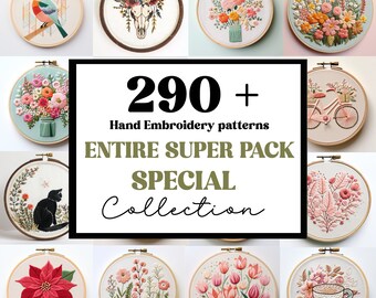 WHOLE SHOP BUNDLE!! 290+ Embroidery Patterns, All Current And Future Designs, Mega Discount, Lifetime Access, Hand Embroidery Bundle Deal