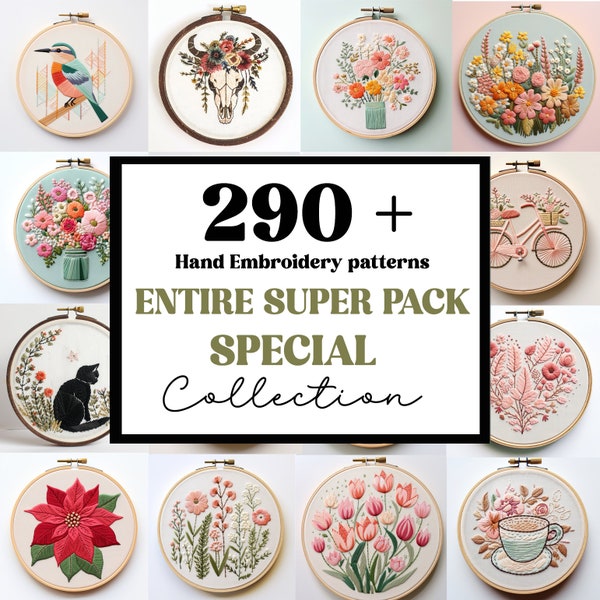 WHOLE SHOP BUNDLE!! 290+ Embroidery Patterns, All Current And Future Designs, Mega Discount, Lifetime Access, Hand Embroidery Bundle Deal