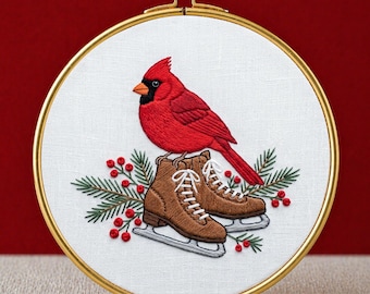 Weihnachtskardinal Stickdatei: Wintervogel DIY (PDF Download)