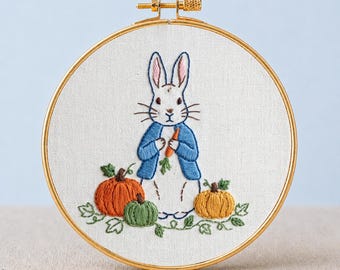 Peter Rabbit Harvest Pumpkin Embroidery PDF Autumn Scene Hoop Art Fall Nursery Farmhouse Decor Thanksgiving Grandma Hobby Printable PDF