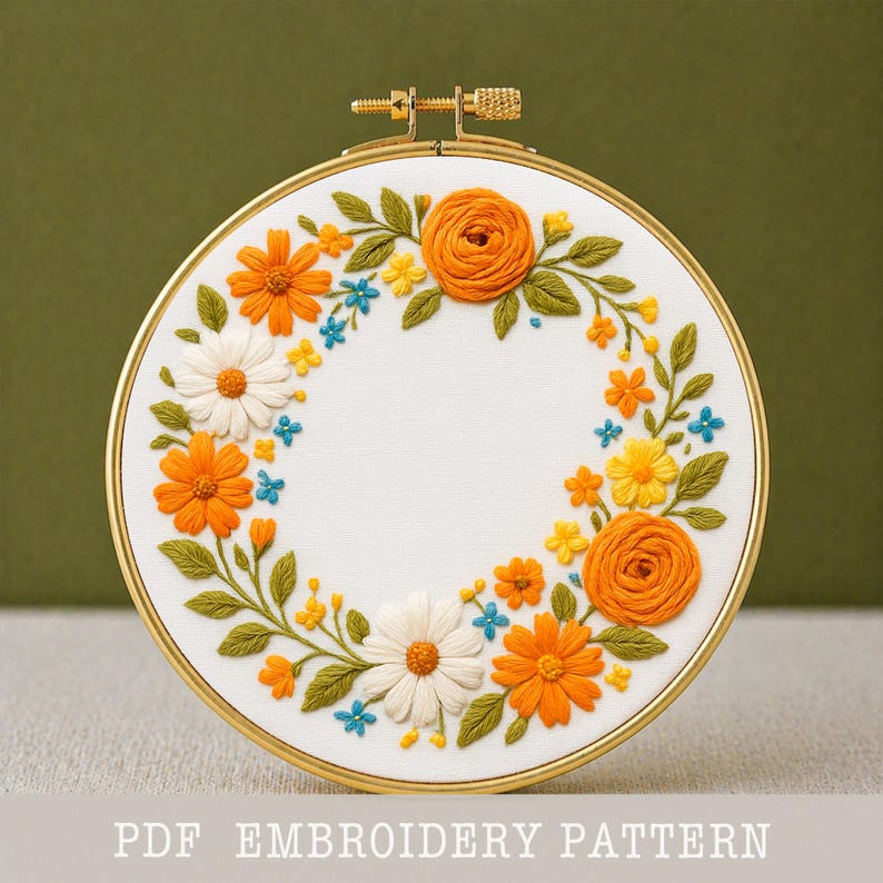 Floral Wreath Hand Embroidery Pattern: Beginner Template (PDF Download ...