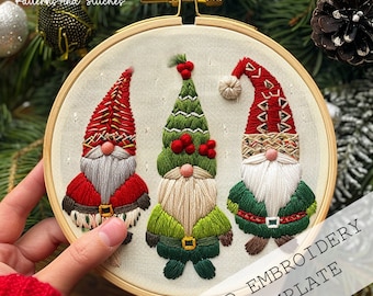 Gnome embroidery art, Christmas Tree Decor, Festive Stitching, Seasonal Patterns, Christmas Crafts, Winter decor, Christmas ornament, gnome