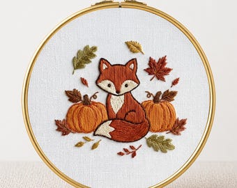 Fox Pumpkin Embroidery PDF Pattern Digital Download Beginner Friendly Autumn Hoop Art Fall Harvest Wall Art Cottagecore Printable Template