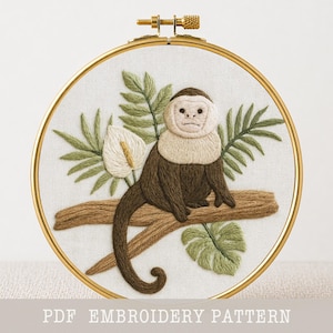 Broderimönster med tropisk apa: Djungeldjur DIY-pyssel (PDF-mönster)