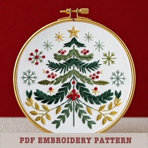 Folk Christmas Tree Hand Embroidery Pattern: DIY Festive Decor (PDF Pattern)