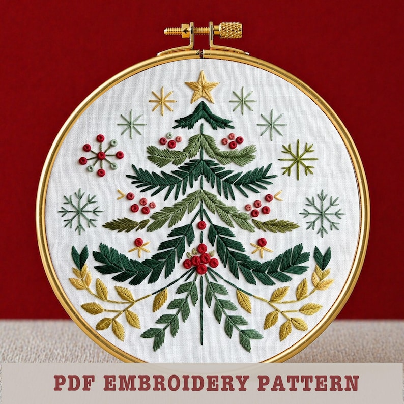 Folk Christmas Tree Hand Embroidery Pattern: DIY Festive Decor (PDF ...
