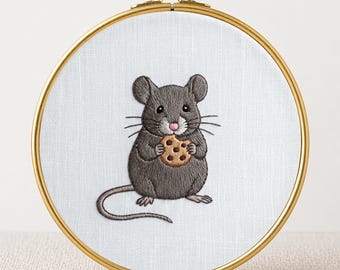 Mouse Cookie Embroidery Pattern PDF Digital Download Beginner Friendly Hoop Art Animal Stitch Design Needlework Wall Art Whimsical Decor