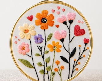 Wildflower Embroidery Pattern: 6 Sizes, Beginner Guide (PDF Downloadable File)