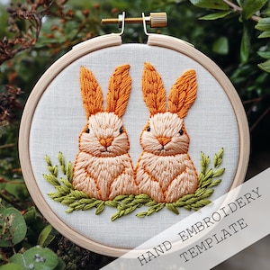 Easter Bunnies Hand Embroidery Pattern, Easter Gift, Floral Bunnies Embroidery, Easter Bunny Design, Easter Embroidery Pattern, Digital PDF