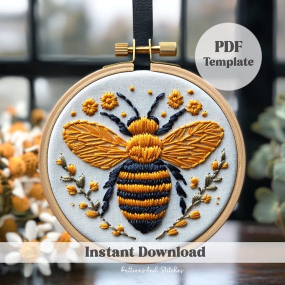 Bee Embroidery Pattern: DIY Summer Craft, minimalist (PDF Pattern)