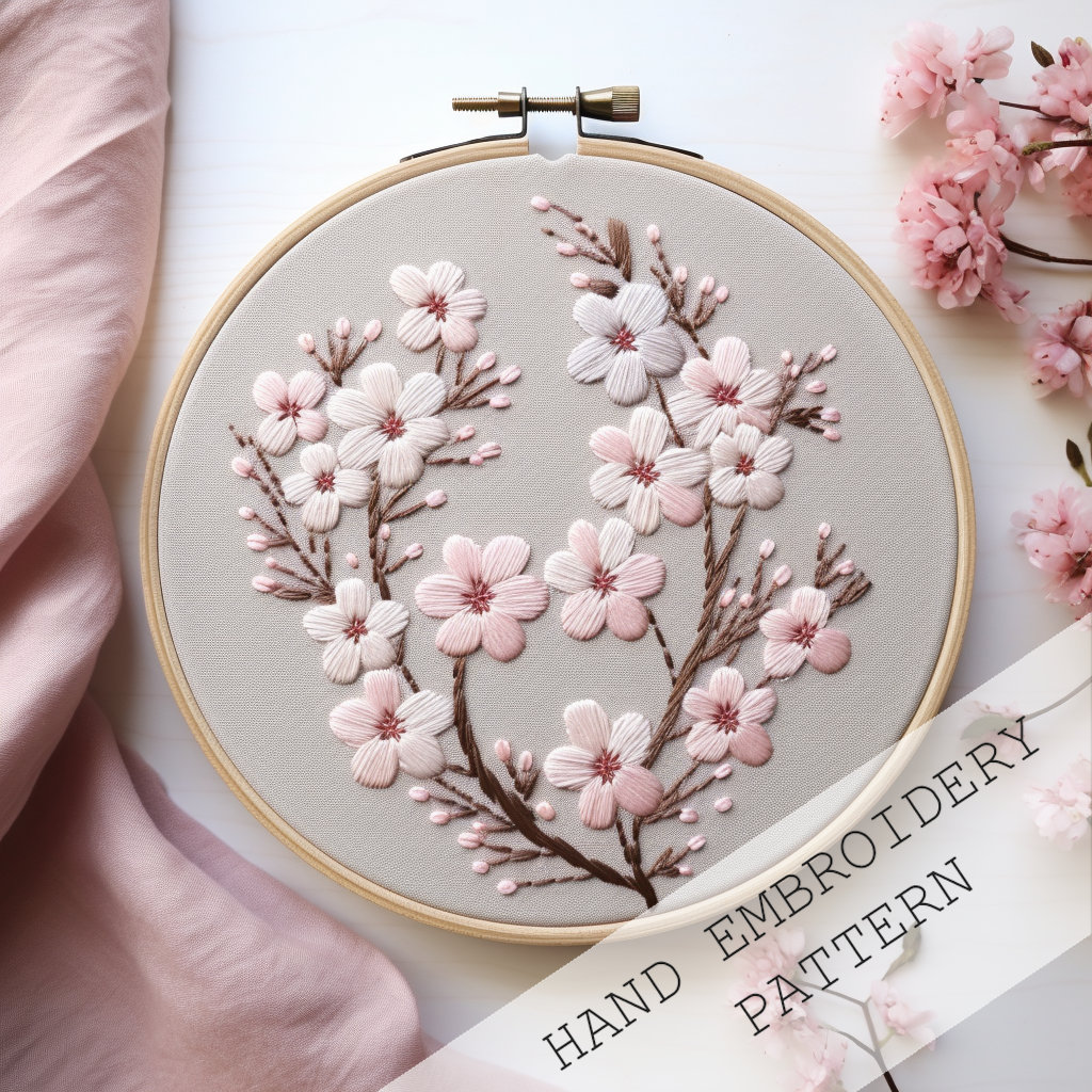 Buy Cherry Blossom Embroidery Pattern: Floral Sakura DIY (PDF