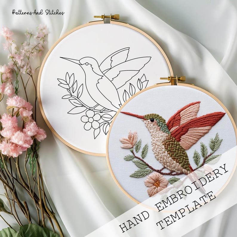 Hummingbird Embroidery Pattern: Hand Stitch Template (PDF Download) - Etsy