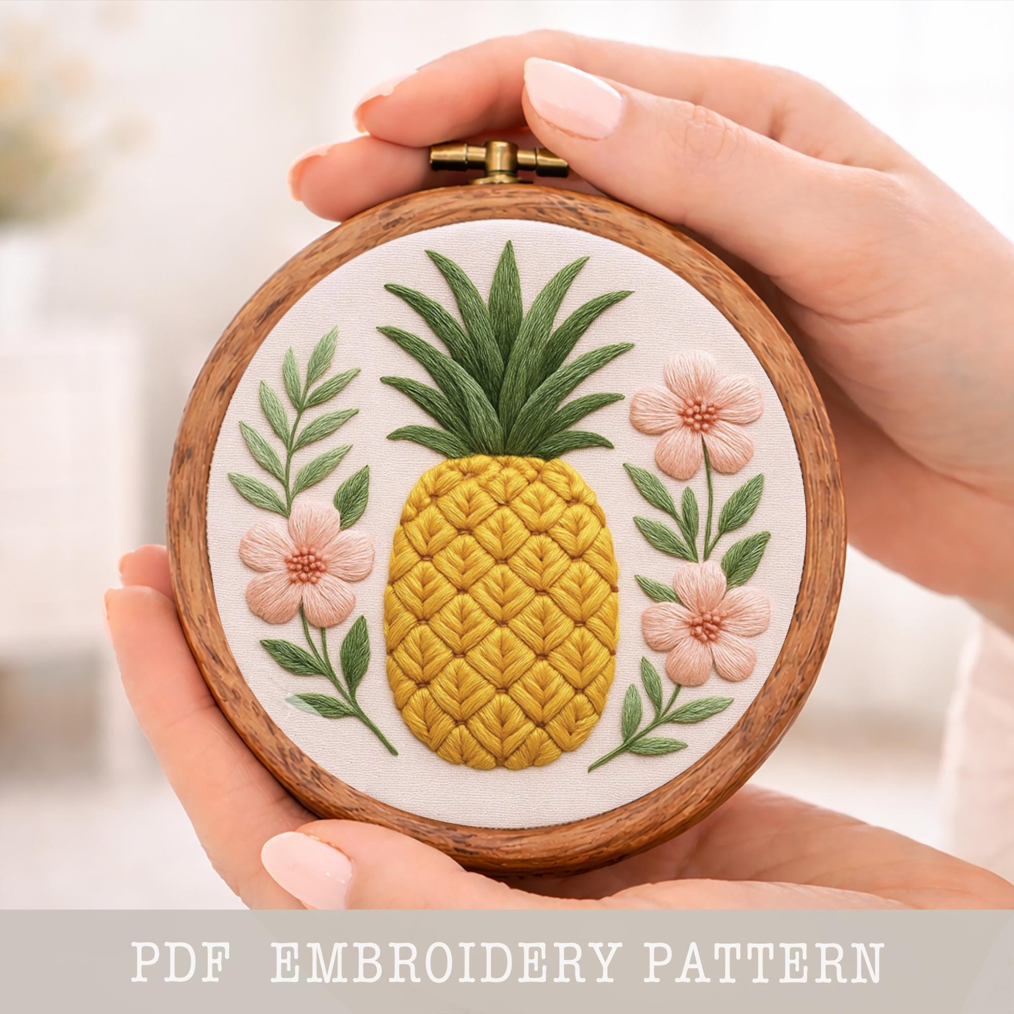 トロピカルパイナップル刺繍パターン：DIYフルーツアート、キッチン