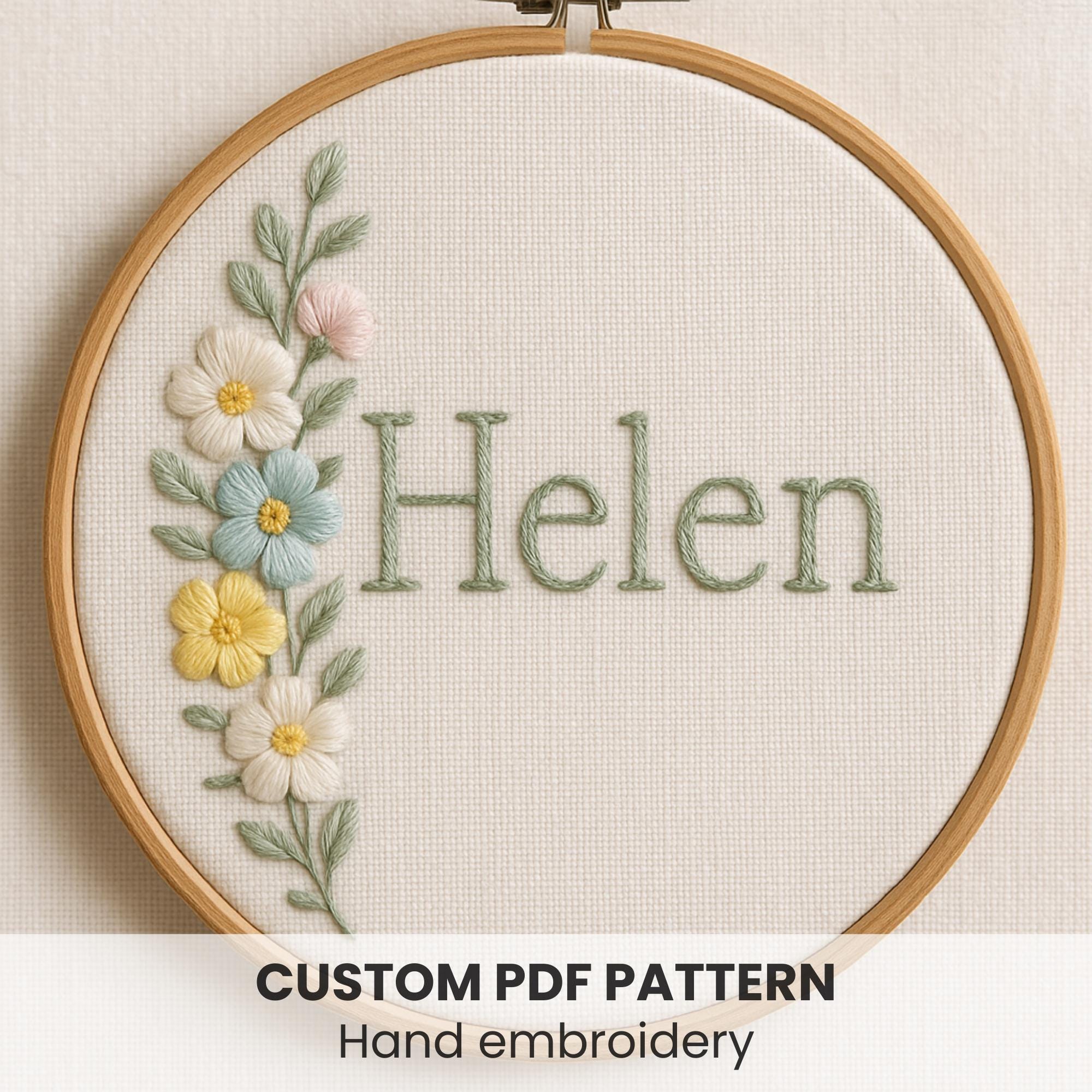 Personalized Floral Name Embroidery Pattern PDF, Custom Wildflower Name ...