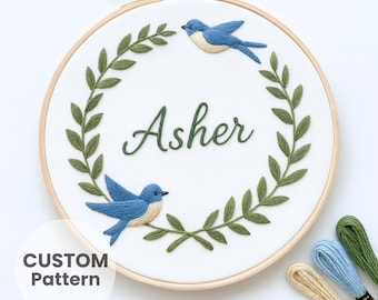 Swallow Floral Hand Embroidery Pattern Beginner DIY Kids Decor PDF Pattern