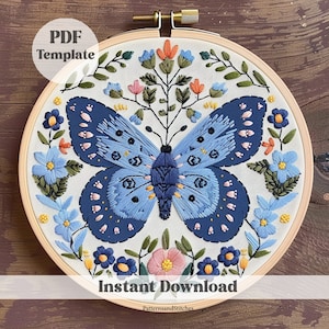 Volksvlinderborduurwerk, Butterfly Fields-borduurwerk, digitale download, vlinderborduurkunst, borduurpatroon, creatief stiksel