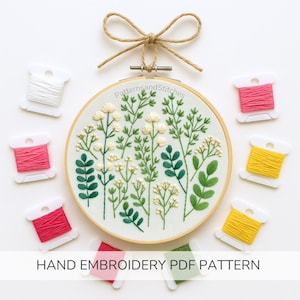 Wzór haftu z motywem dzikich kwiatów, przyjazny dla początkujących wzór natury, projekt DIY (do natychmiastowego pobrania)