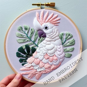 Cockatoo Parrot Embroidery Hoop Art, hand embroidery, wall hanging, Instant Download, Embroidery trendy, DIY Embroidery Pattern, Parrot Bird