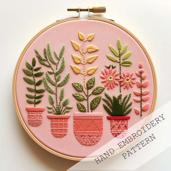 Houseplant Hand Embroidery Pattern, Houseplant Embroidery, PDF Digital Download, Embroidery art,Plant lover, DIY embroidery, spring crafts