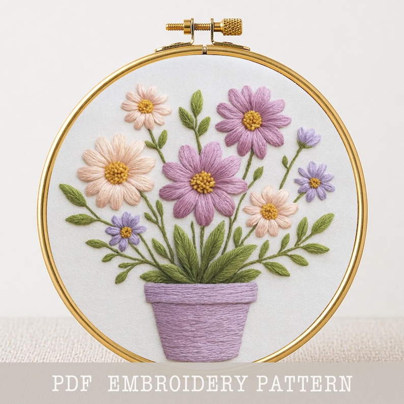 Colorful Daisies Hand Embroidery Pattern: DIY Floral Hoop Art, Beginner ...