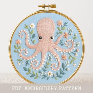 タツノオトシゴの花柄刺繍パターン、オーシャンフープアート（PDF