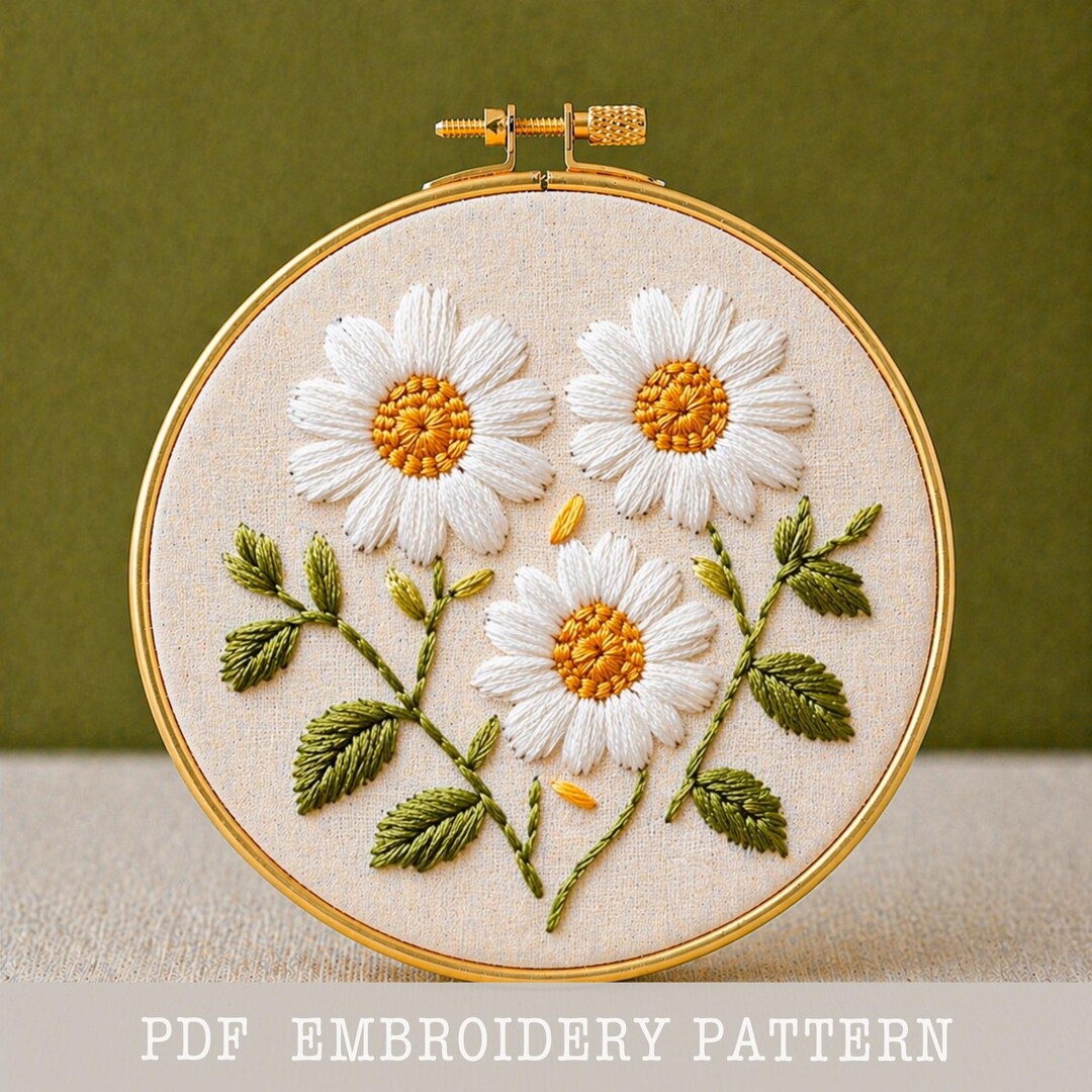 Wild Daisy Meadow Embroidery Design, Floral PDF Pattern for Hoop Art ...