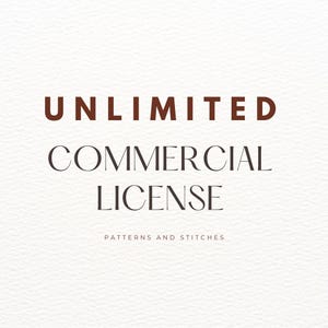 Peut inclure: Texte "Unlimited Commercial License" en brun sur un fond blanc texturé. Le texte est en police serif.