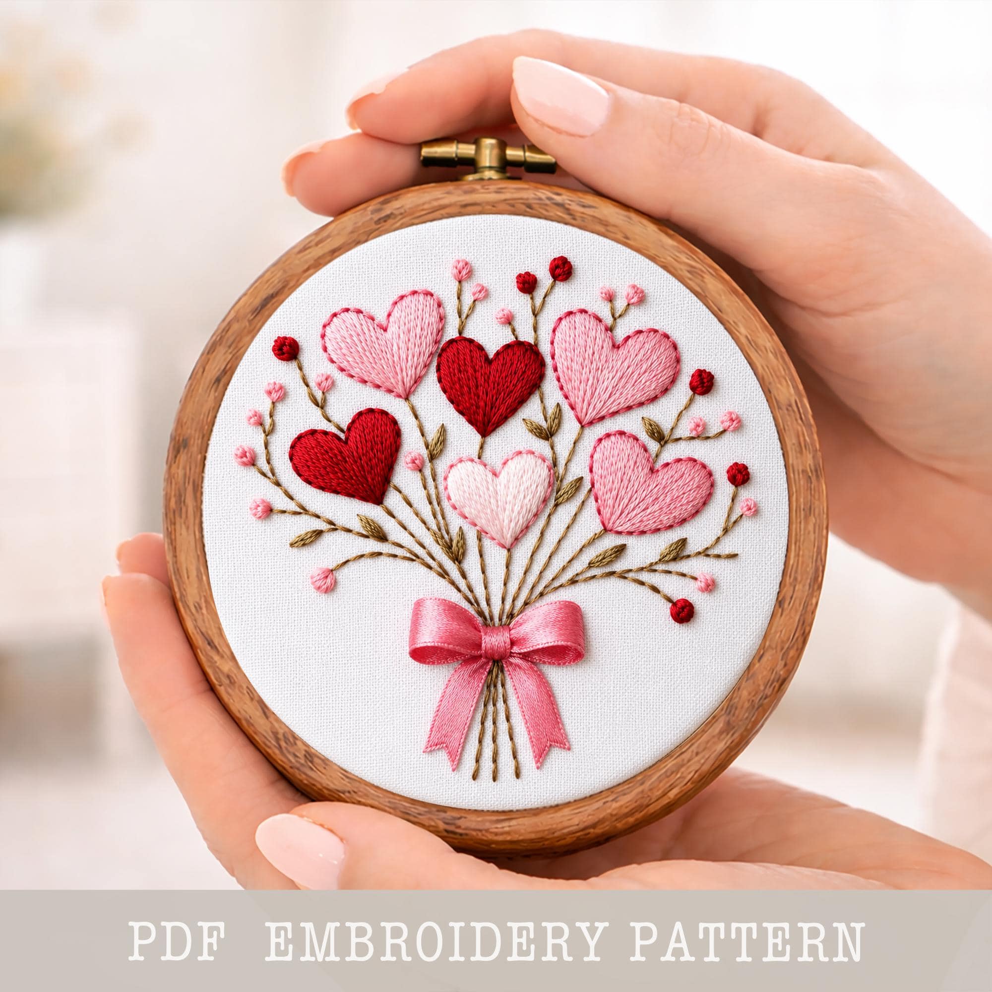 ハートブーケ刺繍パターン：花柄ローズデザイン（PDF） - Etsy 日本