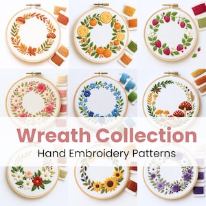 Modelli di ghirlande ricamate a mano: collezione di cornici floreali (modello PDF)