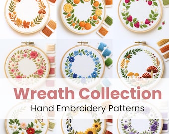 Wreaths Hand Embroidery Patterns: Floral Frames Collection (PDF Template)