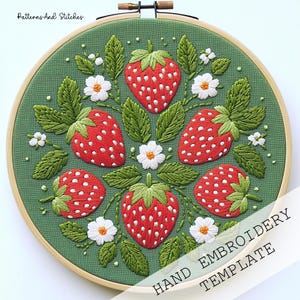 Bloemen borduurpatroon aardbeien, naaibestand, aardbei decor DIY, fruit borduurwerk ontwerp aardbei borduurwerk keuken decor