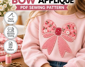 Coquette Bow Applique Sewing Pattern, 7 Inch PDF + SVG Template, Beginner Friendly, Hand or Machine Stitch
