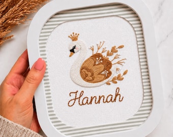 Swan Hand Embroidery Pattern, Custom text embroidery pattern, pregnancy, birth announcement, newborn gift, handmade gift, diy baby name sign