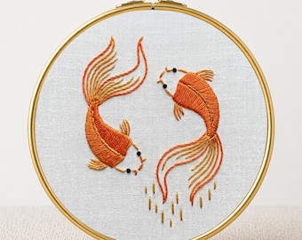 金魚池の手刺繍パターン：夏のDIYフープアート（PDF） - Etsy 日本