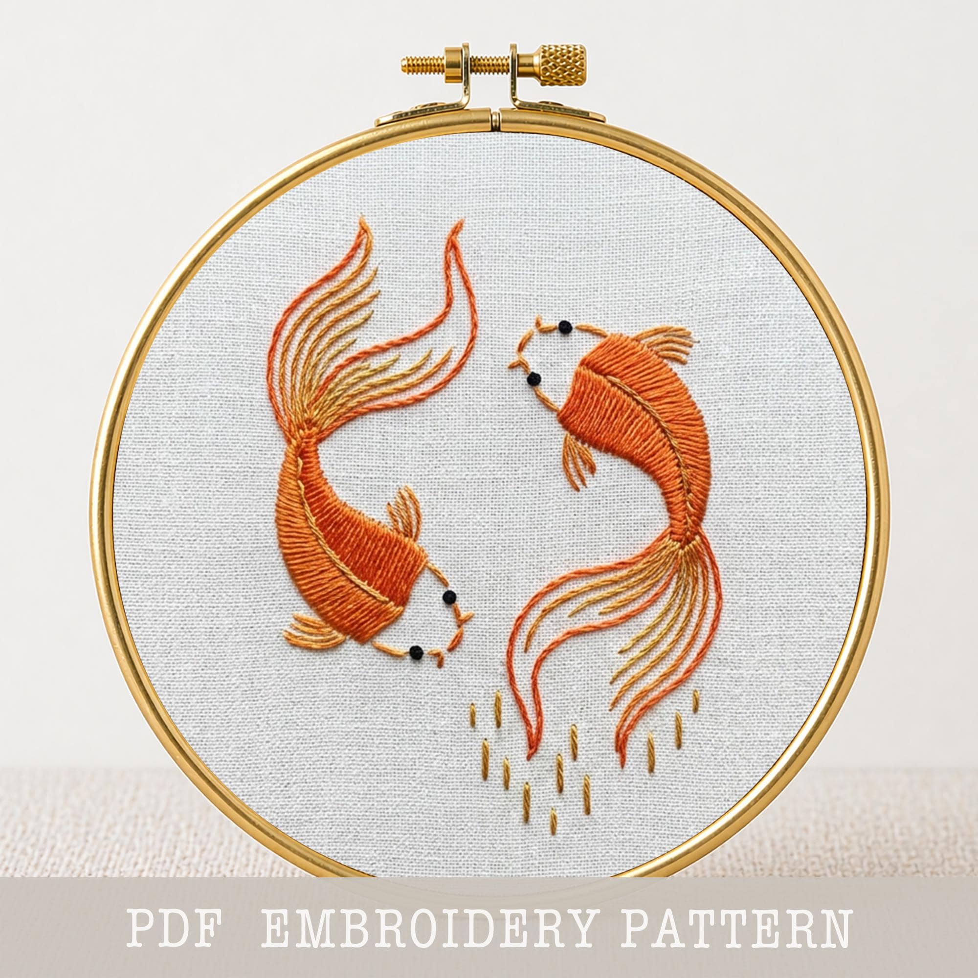 金魚池の手刺繍パターン：夏のDIYフープアート（PDF） - Etsy 日本