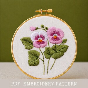 Schema per ricamo a mano di un bouquet di viole del pensiero: disegno floreale (schema stampabile)