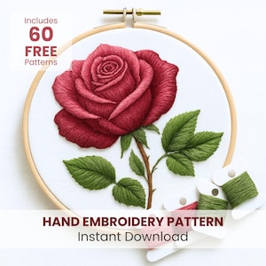 Rose Embroidery Pattern, Flower Embroidery Pattern, Floral Embroidery, Roses Hand Embroidery Pattern, PDF Instant Download, DIY Embroidery