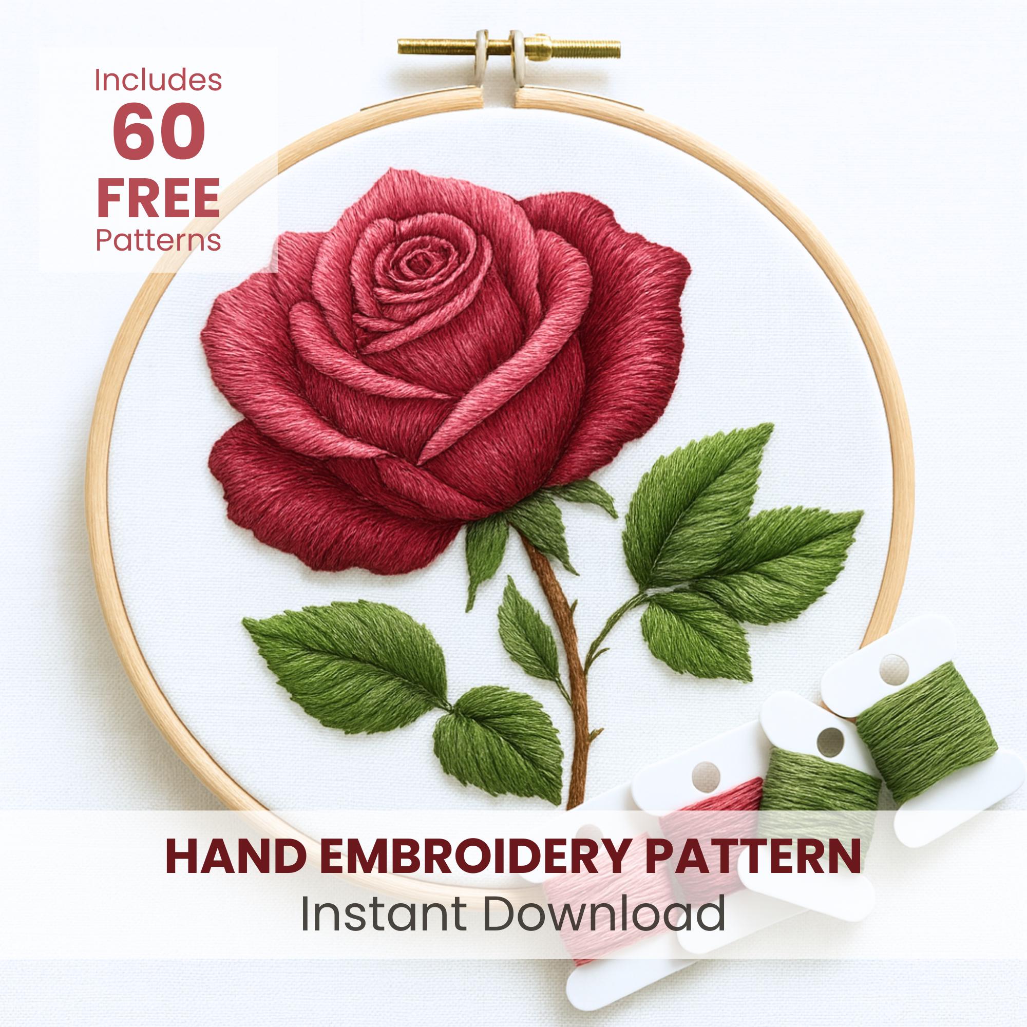 バラ柄　ハンドメイド バラの刺繍パターン：花柄DIYデザイン（PDF即時ダウンロード） - Etsy 日本