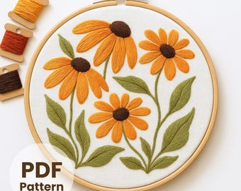 Gelbe Blumen Stickmuster: Blumenstrauß Design (PDF Download)