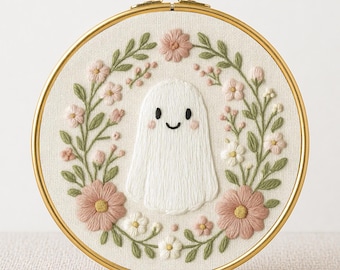 Ghost Embroidery Pattern, Halloween Floral Design (PDF Pattern) + 60 FREE Patterns