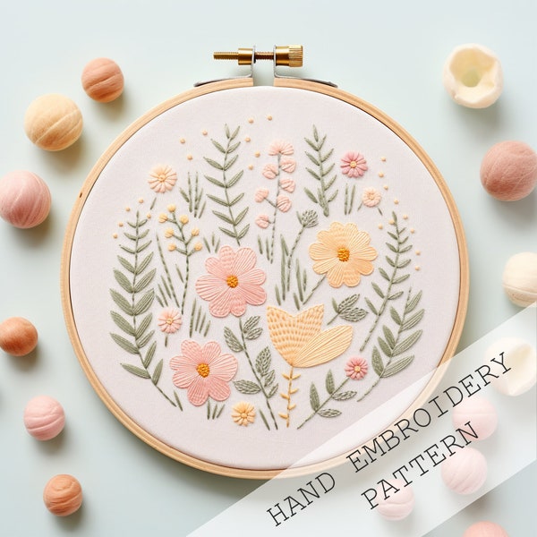 Patrón de bordado floral, diseño de flores silvestres, arte floral, decoración floral (PDF)