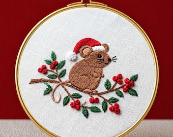 Little Mouse Embroidery Pattern PDF Digital Download Beginner Friendly Cross Stitch Christmas Decor Hoop Art Wall Art DIY Needlework Gift