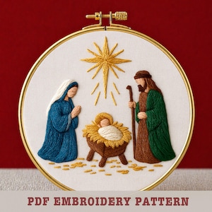 Nativity Scene Embroidery Pattern: Christmas Holiday Design PDF template (Instant Download)